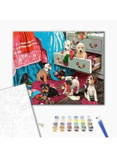 Számozott kifestő készlet vászonra 40x50 cm - Kutyák a kómódban