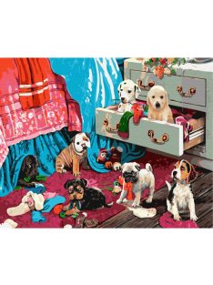 Számozott kifestő készlet vászonra 40x50 cm - Kutyák a kómódban