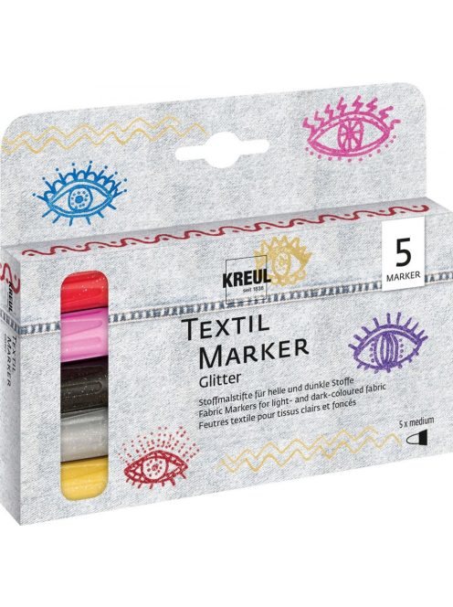 KREUL Textil Marker Készlet, glitteres - 5 színű készlet