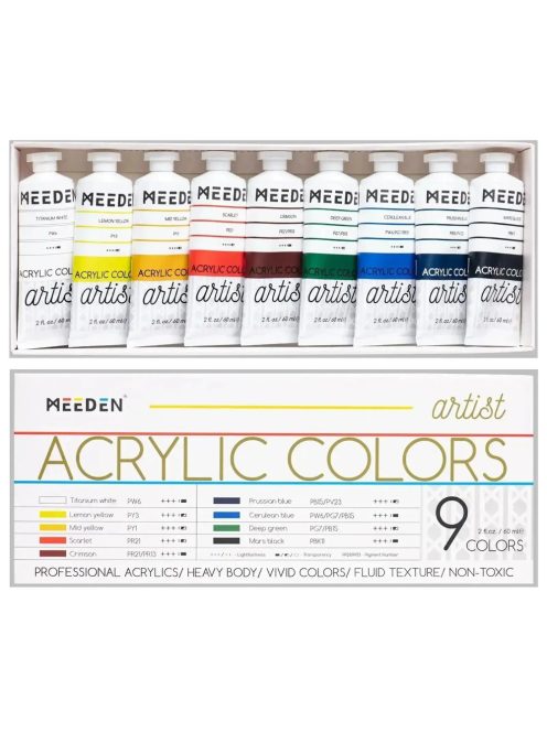 Akrilfesték készlet - MEEDEN Heavy Body Acrylic Paint Set, 9x60 ml  - Alapszínek