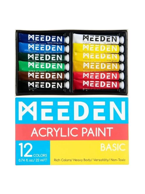 Akrilfesték készlet - MEEDEN Acrylic Paint Set, 12 Vibrant Colors 12x22 ml  - Alapkészlet