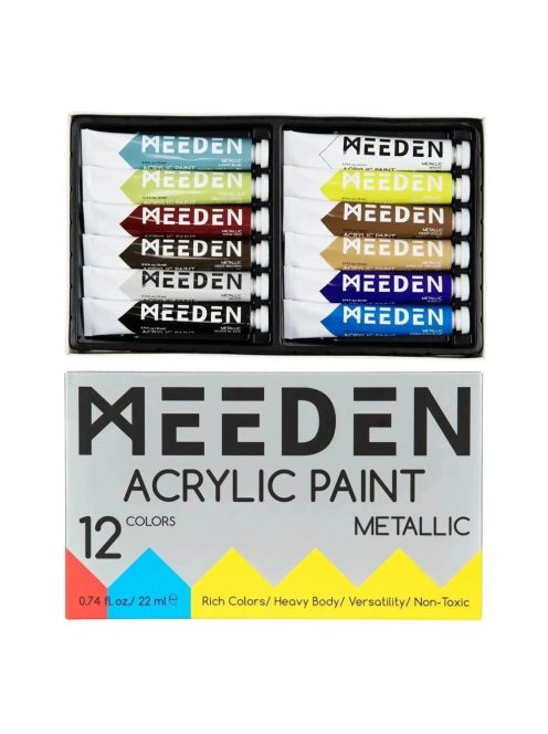 Akrilfesték készlet - MEEDEN Acrylic Paint Set, 12 Metallic Colors 12x22 ml - Metálszínek