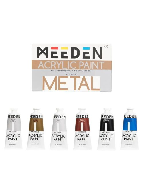 Akrilfesték készlet, sűrű - MEEDEN Heavy Body Acrylic Paint Set, 6 Metallic Colors (2 oz, 60 ml) - Metál színek 6 x 60 ml