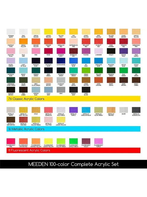 Akrilfesték készlet - MEEDEN Acrylic Paint Set, 100 Vibrant Colors 100x12 ml - 100 színű készlet