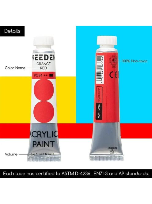 Akrilfesték készlet - MEEDEN Acrylic Paint Set, 100 Vibrant Colors 100x12 ml - 100 színű készlet