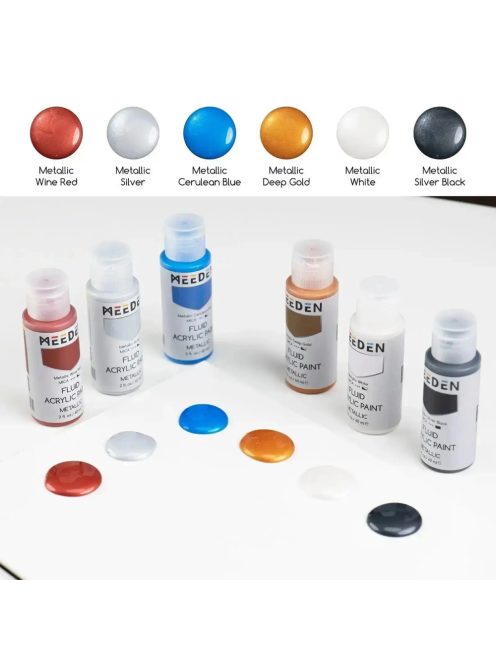 Akrilfesték készlet - MEEDEN Fluid Acrylic Paint Set, 6 Metallic Colors (2 oz, 60 ml) - Metál színek 6 x 60 ml