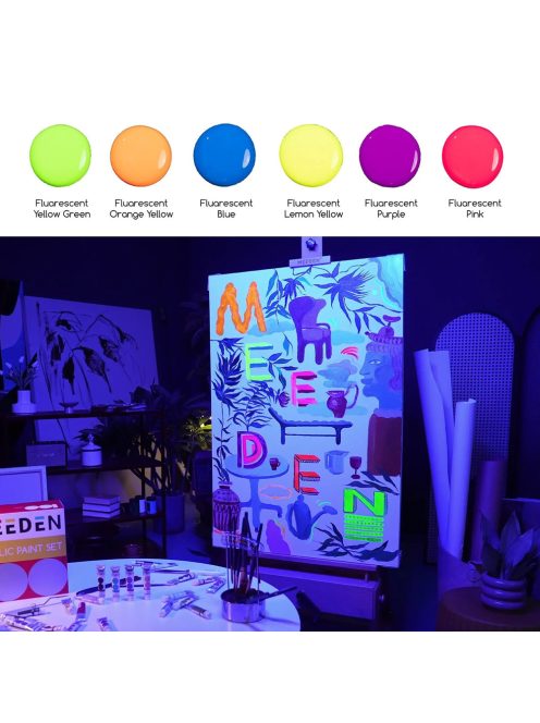 Akrilfesték készlet - MEEDEN Fluid Acrylic Paint Set, 6 Fluorescent Colors (2 oz, 60 ml)