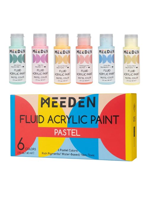 Akrilfesték készlet - MEEDEN Fluid Pastel Acrylic Paint Set, 6 Vibrant Colors (2 oz, 60 ml)