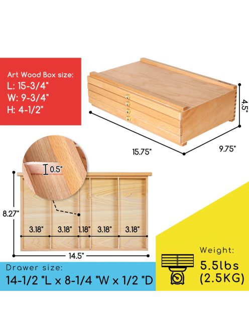 Festődoboz, natúr - MEEDEN 4-Drawer Art Supply Storage Box