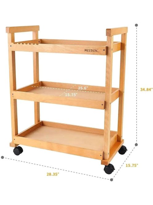 Festőkocsi, natúr, 3 polcos - MEEDEN 3-Tier Storage Art Cart