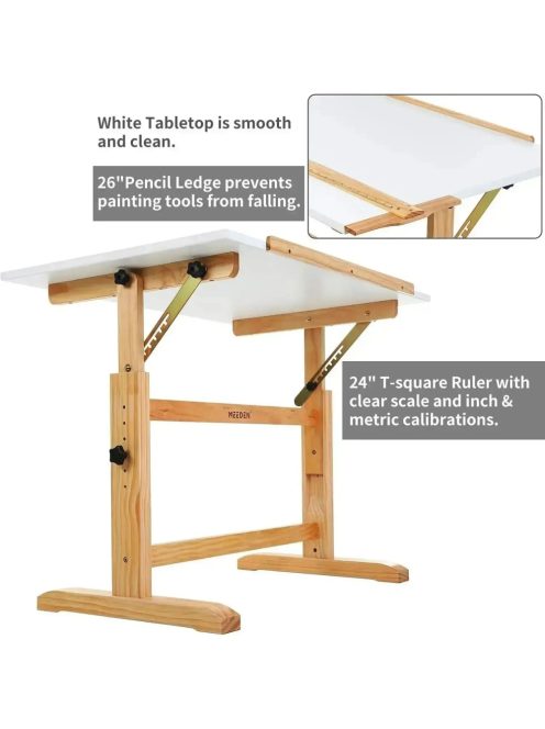 Rajz- és Festőasztal, állítható rajzszékkel - MEEDEN Natural Wood Drafting Table & Stool Set