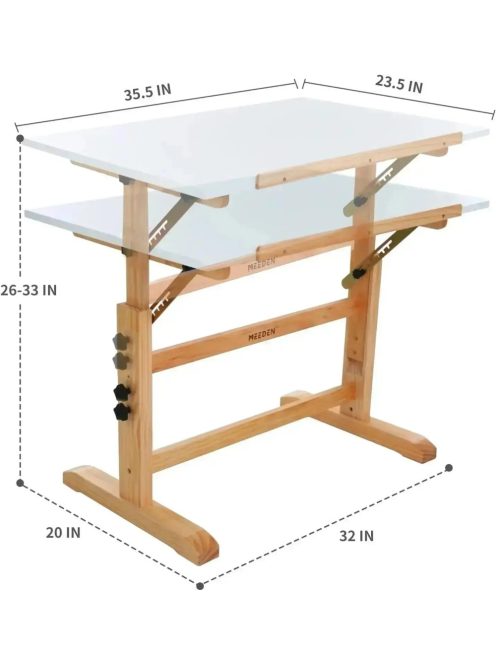 Rajz- és Festőasztal, állítható rajzszékkel - MEEDEN Natural Wood Drafting Table & Stool Set