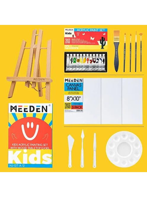 Akrilfestő készlet festőállvánnyal - MEEDEN Kids Acrylic Painting Kit with Wood Table Easel