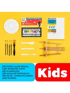   Akrilfestő készlet festőállvánnyal - MEEDEN Kids Acrylic Painting Kit with Wood Table Easel