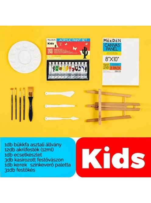 Akrilfestő készlet festőállvánnyal - MEEDEN Kids Acrylic Painting Kit with Wood Table Easel