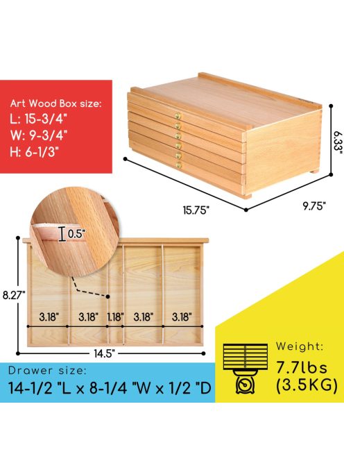 Festődoboz, natúr - MEEDEN 6-Drawer Art Supply Storage Box