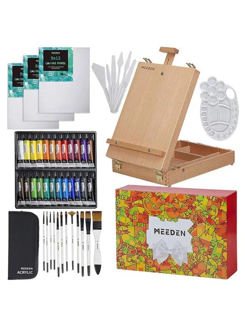 Akrilfesték készlet festőállvánnyal - Meeden Acrylic Painting Set with Wooden Sketch Easel Box