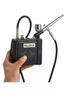   Airbrush készlet - MEEDEN Black Mini Airbrush Kit, Dual-Action Gravity Feed 0.5mm Airbrush, 12 Colors Airbrush Paint Set