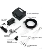 Airbrush készlet - MEEDEN Black Mini Airbrush Kit, Dual-Action Gravity Feed 0.5mm Airbrush, 12 Colors Airbrush Paint Set
