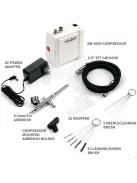 Airbrush készlet - MEEDEN Black Mini Airbrush Kit, Dual-Action Gravity Feed 0.5mm Airbrush, 12 Colors Airbrush Paint Set