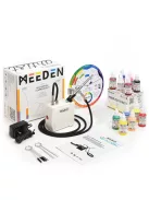 Airbrush készlet - MEEDEN Black Mini Airbrush Kit, Dual-Action Gravity Feed 0.5mm Airbrush, 12 Colors Airbrush Paint Set
