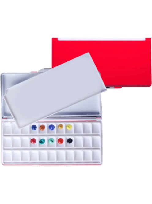 Színkeverő paletta - MEEDEN 33 férőhelyes, légmentesen záródó, fedeles műanyag paletta - Piros fedél