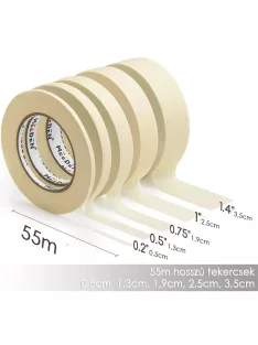   Festőszalag készlet - MEEDEN 5 Pack Art Tape 0.2",0.5",0.75",1.0",1.4" (55m) maszkolószalag
