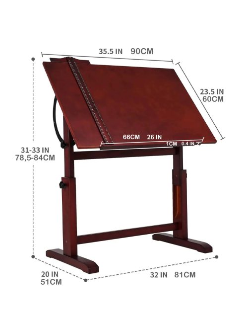 Rajz- és Festőasztal - MEEDEN Vintage Wood Drafting Table, Walnut Color