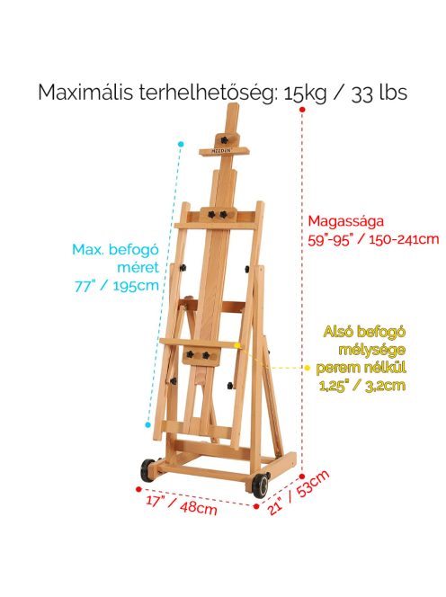 Festőállvány, műtermi, összecsukható, gurítható - MEEDEN Versatile H-Frame Studio Easel Natural