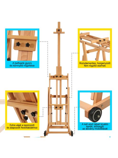 Festőállvány, műtermi, összecsukható, gurítható - MEEDEN Versatile H-Frame Studio Easel Natural