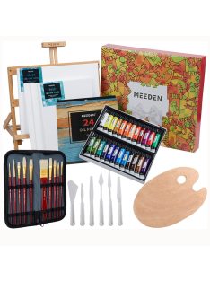   Olajfestő készlet asztali festőállvánnyal - MEEDEN Oil Painting Set with Solid Beech Wood Table Easel