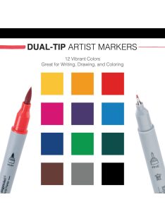   Royal Tűfilc 0,4 mm + Ecsetfilc készlet - Háromszög alakú tolltest - Royal Dual-Tip Fineliner + Brush Tip - 12 színű készlet