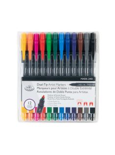   Royal Tűfilc 0,4 mm + 2 mm Filctoll készlet - Háromszög alakú tolltest - Royal Dual-Tip Watercolor Markers - 12 színű készlet
