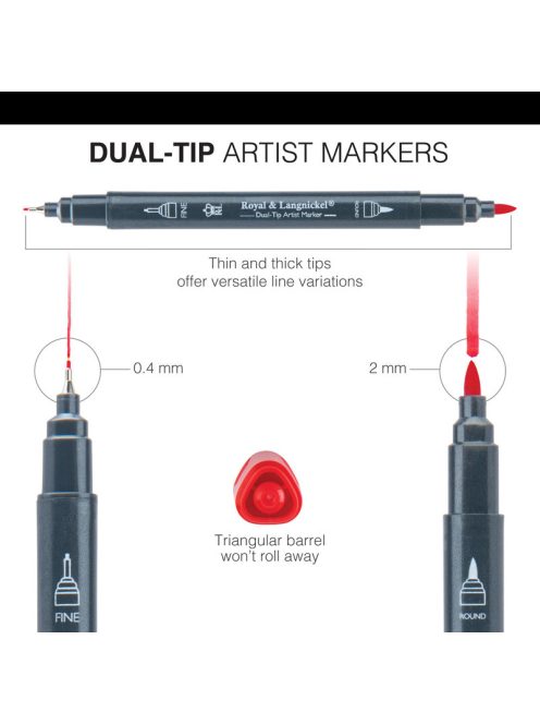 Royal Tűfilc 0,4 mm + 2 mm Filctoll készlet - Háromszög alakú tolltest - Royal Dual-Tip Watercolor Markers - 12 színű készlet