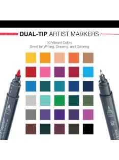   Royal Tűfilc 0,4 mm + 2 mm Filctoll készlet - Háromszög alakú tolltest - Royal Dual-Tip Watercolor Markers - 30 színű készlet