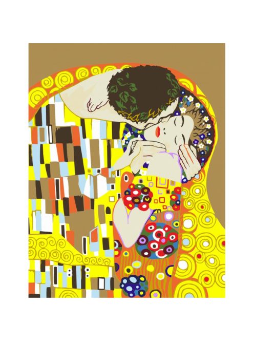 Számozott kifestő készlet vászonra 35x45 cm - Akrilfestékkel, ecsetekkel, felnőtteknek - Klimt: Csók