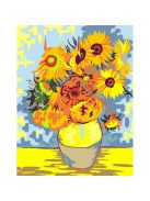 Számozott kifestő készlet vászonra 35x45 cm - Akrilfestékkel, ecsetekkel, felnőtteknek - Van Gogh: Napraforgók