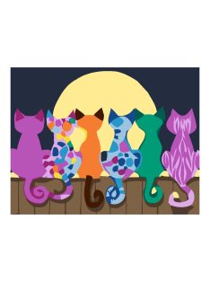 Számozott kifestő készlet vászonra 35x45 cm - Akrilfestékkel, felnőtteknek - Holdtölte macskákkal