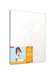 Számozott kifestő készlet vászonra 35x45 cm - Akrilfestékkel, felnőtteknek - Kislány fehér cicával