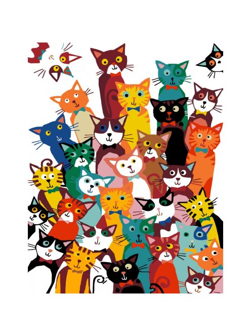 Számozott kifestő készlet vászonra 35x45 cm - Akrilfestékkel, felnőtteknek - Sok sok cica