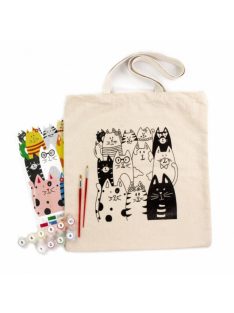 Kifestő készlet vászontáskára 38x42 cm, Számozott - Akrilfestékkel, ecsetekkel, felnőtteknek - Sok sok cica