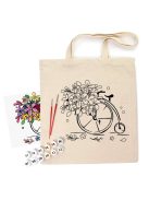 Kifestő készlet vászontáskára 38x42 cm, Számozott - Akrilfestékkel, ecsetekkel, felnőtteknek - Virágos bicikli