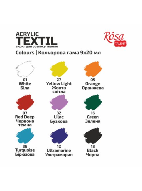 Textilfesték készlet - Rósa Talent STYLE - 9 x 20 ml tégelyes - kartondobozban