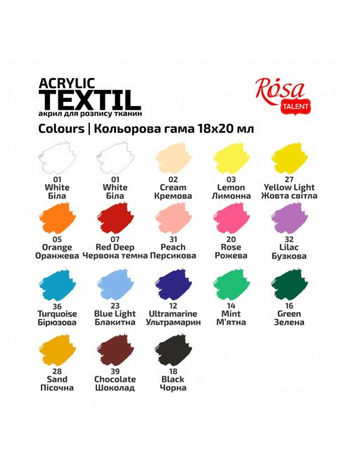 Textilfesték készlet - Rósa Talent STYLE - 18 x 20 ml tégelyes - kartondobozban