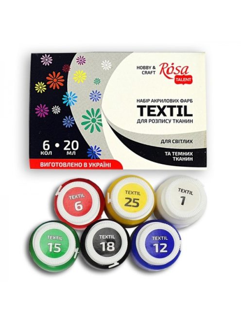 Textilfesték készlet - Rósa Talent - 6 x 20 ml tégelyes - kartondobozban