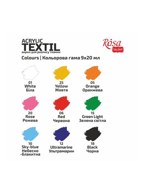 Textilfesték készlet - Rósa Talent - 9 x 20 ml tégelyes - kartondobozban