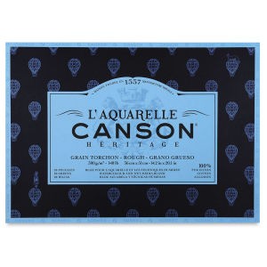 CANSON Héritage merített, savmentes akvarelltömb, 300gr, 100 % pamutból, (1 oldalt ragasztott) 12 ív, érdes 26 x 36 cm - Megszűnő termék