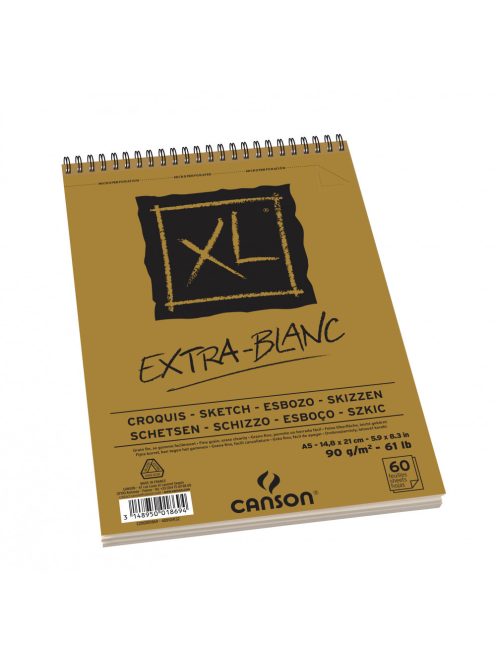 CANSON XL CROQUIS EXTRA BLANC, extra fehér, úspirálkötött, mikroperforált 90g/m2 60 ív A5