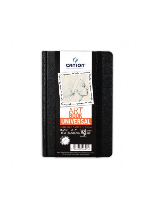 CANSON ArtBooks: UNIVERSAL, vázlatkönyv,  rögzítő gumipánt, belső tasak 96g 112 ív 10,2 x 15,2