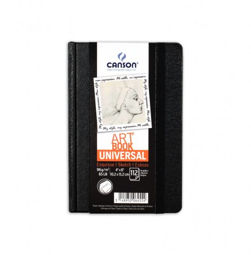 CANSON ArtBooks: UNIVERSAL, vázlatkönyv,  rögzítő gumipánt, belső tasak 96g 112 ív 10,2 x 15,2